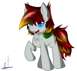 Size: 1974x1822 | Tagged: safe, artist:almaustral, imported from derpibooru, oc, oc only, bat pony, pony, bat pony oc, bat wings, open mouth, raised hoof, signature, simple background, smiling, solo, white background, wings