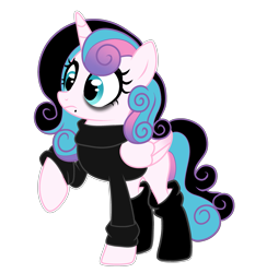 Size: 2445x2620 | Tagged: safe, artist:kazeblue, imported from derpibooru, princess flurry heart, alicorn, pony, alternate hairstyle, black socks, clothes, dyed mane, emo, eyeshadow, female, goth, lip piercing, makeup, mare, mascara, missing cutie mark, older, older flurry heart, piercing, princess emo heart, raised hoof, simple background, socks, solo, sweater, transparent background