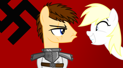 Size: 7046x3916 | Tagged: safe, artist:isaac_pony, imported from derpibooru, oc, oc:aryanne, earth pony, pony, angry, b.j. blazkowicz, blue eyes, female, grin, male, metal, nazi, ponified, red background, scar, simple background, smiley face, smiling, swastika, this will end in pain, vector, wolfenstein