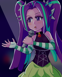 Size: 1300x1600 | Tagged: safe, artist:n00bultima, imported from derpibooru, aria blaze, equestria girls, equestria girls series, spoiler:eqg series (season 2), female, gem, microphone, pigtails, siren gem, sleeveless, solo, twintails