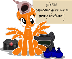 Size: 5772x4725 | Tagged: safe, artist:isaac_pony, imported from derpibooru, oc, oc:not texture, pegasus, confused, doom, doom equestria, female, helmet, medic kit, poster, show accurate, simple background, skull, squint, transparent background