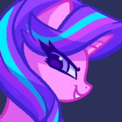 Size: 800x800 | Tagged: safe, artist:lollipony, imported from derpibooru, starlight glimmer, pony, unicorn, bust, colored pupils, female, grin, lidded eyes, looking down, mare, portrait, profile, simple background, smiling, solo