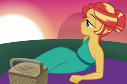 Size: 1024x683 | Tagged: safe, artist:doublewbrothers, artist:emeraldblast63, imported from derpibooru, sunset shimmer, equestria girls, basket, clothes, date, dress, picnic basket, romantic, solo, sunset