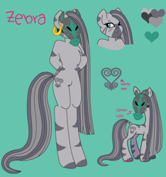 Size: 1024x1095 | Tagged: safe, artist:lolitablue, imported from derpibooru, oc, oc only, anthro, semi-anthro, unguligrade anthro, zebra, anthro with ponies, bust, female, mare, mask, reference sheet, solo, zebra oc