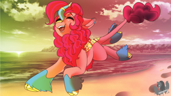 Size: 3840x2160 | Tagged: safe, artist:brainiac, derpibooru exclusive, imported from derpibooru, pinkie pie, kirin, eyes closed, female, kirin pinkie, kirin-ified, mare, open mouth, smiling, solo, species swap