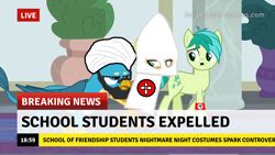 Size: 1280x720 | Tagged: safe, edit, edited screencap, imported from derpibooru, screencap, gallus, sandbar, smolder, dragon, earth pony, griffon, pony, adolf hitler, break your own news, breaking news, ku klux klan, nazi, nightmare night, osama bin laden, school of friendship, swastika