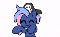 Size: 600x375 | Tagged: safe, artist:dawnfire, oc, oc only, oc:bit rate, earth pony, pony, animated, cute, dancing, eyes closed, gif, hat, pirate hat, smiling