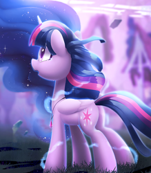 Size: 748x855 | Tagged: safe, artist:dawnfire, twilight sparkle, alicorn, pony, fanfic:the enchanted kingdom, dream realm, fanfic art, female, horn, implied princess luna, mare, offscreen character, open mouth, solo focus, teary eyes, twilight sparkle (alicorn), wings