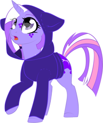 Size: 1239x1465 | Tagged: safe, artist:cloud-fly, artist:etcheddaydream, imported from derpibooru, oc, oc only, pony, unicorn, base used, clothes, hoodie, horn, looking up, request, simple background, solo, transparent background, unicorn oc