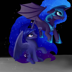 Size: 900x900 | Tagged: safe, artist:slamjam, imported from derpibooru, nightmare moon, princess luna, alicorn, pony, duo, ethereal mane, female, mare