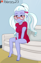 Size: 1364x2080 | Tagged: safe, artist:tabrony23, imported from derpibooru, sugarcoat, equestria girls, clothes, commission, female, glasses, hairclip, high res, looking at you, patreon, patreon logo, show accurate, solo, solo female