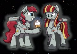 Size: 2048x1461 | Tagged: safe, artist:aanotherpony, imported from derpibooru, oc, oc only, oc:starship constellation, oc:starship enterprise, pony, robot, robot pony, are you fucking kidding me, are you serious, caption, doomsday weapon, ice cream cone, image macro, ncc-1017, ncc-1701, ponified, screaming internally, shipmare, star trek, star trek (tos), starshipmare, text, the doomsday machine, uss constellation, uss enterprise, warp nacelles