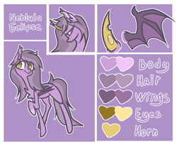 Size: 1305x1080 | Tagged: safe, artist:cinnamonbun, artist:german_frey, imported from derpibooru, oc, oc only, oc:nebula eclipse, bat pony, bat pony oc, bat wings, reference sheet, wings