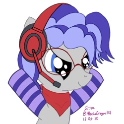 Size: 1191x1191 | Tagged: safe, artist:cityflyer502, imported from derpibooru, oc, oc only, oc:cinnabyte, pony, adorkable, cinnabetes, clothes, cute, dork, gaming headset, headphones, headset, simple background, socks, solo, striped socks, white background