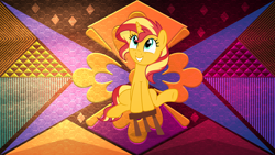 Size: 3840x2160 | Tagged: safe, artist:inaactive, artist:laszlvfx, artist:pumpkinpieforlife, edit, imported from derpibooru, sunset shimmer, pony, unicorn, solo, stooldash, wallpaper, wallpaper edit