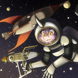 Size: 2221x2221 | Tagged: safe, artist:pony straponi, artist:st. oni, imported from derpibooru, oc, oc only, oc:nebula eclipse, anthro, planet, raygun, rocket, science fiction, space, spaceship, spacesuit, stars, team fortress 2