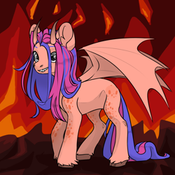 Size: 1024x1024 | Tagged: safe, imported from derpibooru, oc, demon, demon pony, original species, fire, hell, horns, peachy flame