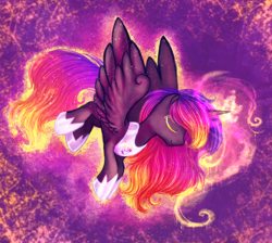 Size: 2000x1790 | Tagged: safe, artist:equmoria, imported from derpibooru, oc, oc only, oc:iris ray, alicorn, pony, alicorn oc, colored eyelashes, ethereal mane, eyes closed, horn, magic, magic aura, solo, transparent mane, wings