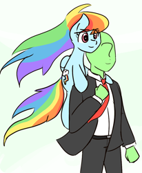 Size: 842x1022 | Tagged: safe, artist:nozukz, imported from derpibooru, rainbow dash, oc, oc:anon, human, pegasus, pony, /mlp/, drawthread, duo, flowing mane, piggyback ride, ponified, ponified animal photo, requested art