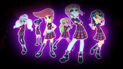 Size: 1920x1080 | Tagged: dead source, safe, imported from derpibooru, screencap, indigo zap, lemon zest, sci-twi, sour sweet, sugarcoat, sunny flare, twilight sparkle, equestria girls, friendship games, black background, closed captioning, clothes, credits, crossed arms, crystal prep academy, crystal prep academy uniform, crystal prep shadowbolts, opening credits, school uniform, shadow five, shadow six, simple background, skirt, tv rating, tv-y