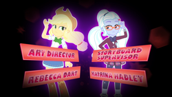 Size: 1920x1080 | Tagged: safe, imported from derpibooru, screencap, applejack, sugarcoat, equestria girls, friendship games, credits, katrina hadley, opening credits, rebecca dart