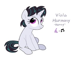 Size: 900x700 | Tagged: dead source, safe, artist:yaaaco, artist:yaco, imported from derpibooru, oc, oc only, oc:viola harmony, pony, unicorn, blank flank, female, filly, magical lesbian spawn, offspring, parent:octavia melody, parent:vinyl scratch, parents:scratchtavia, simple background, solo, white background