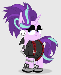 Size: 1380x1720 | Tagged: safe, artist:puperhamster, imported from derpibooru, starlight glimmer, pony, unicorn, alternate hairstyle, clothes, ear piercing, edgelight glimmer, female, gameloft, jewelry, mare, piercing, punk, solo