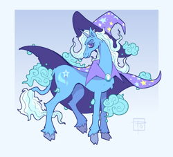 Size: 800x727 | Tagged: safe, alternate version, artist:goblinspell, imported from derpibooru, trixie, pony, unicorn, cape, clothes, cloven hooves, colored, female, hat, mare, solo, unshorn fetlocks