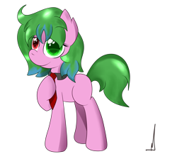 Size: 2300x2000 | Tagged: safe, artist:almaustral, imported from derpibooru, oc, oc only, earth pony, pony, earth pony oc, heterochromia, hoof on chest, hooves to the chest, necktie, signature, simple background, solo, transparent background