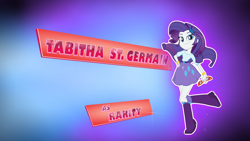 Size: 1920x1080 | Tagged: safe, imported from derpibooru, screencap, rarity, equestria girls, friendship games, boots, bracelet, clothes, credits, female, glasses, high heel boots, jewelry, opening credits, rarity's glasses, shoes, skirt, socks, sparkles, tabitha st. germain