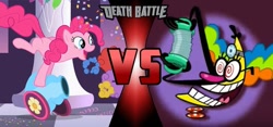 Size: 564x263 | Tagged: safe, artist:doctormoodb, imported from derpibooru, pinkie pie, earth pony, pony, season 2, sweet and elite, accordion, crossover, death battle, dr screwball jones, exploitable meme, meme, musical instrument, the boy wander, wander over yonder, wip