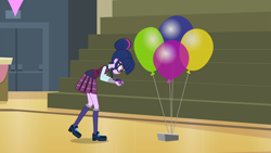 Size: 1920x1080 | Tagged: safe, imported from derpibooru, screencap, sci-twi, twilight sparkle, equestria girls, friendship games, balloon, clothes, glasses, magic capture device, not paying attention, shoes, socks, solo
