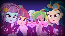 Size: 1920x1080 | Tagged: safe, edit, edited screencap, imported from derpibooru, screencap, indigo zap, lemon zest, sour sweet, sugarcoat, sunny flare, equestria girls, friendship games, clothes, crystal prep academy, crystal prep academy uniform, crystal prep shadowbolts, discovery kids, evil grin, female, grin, school uniform, shadow five, smiling, uniform, unleash the magic