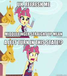 Size: 600x674 | Tagged: safe, edit, edited screencap, imported from derpibooru, screencap, sour sweet, equestria girls, friendship games, caption, duckman, image macro, memeful.com, text