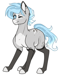 Size: 818x990 | Tagged: safe, artist:silentwolf-oficial, imported from derpibooru, oc, oc only, earth pony, pony, colored hooves, colored pinnae, earth pony oc, markings, one eye closed, pale belly, signature, simple background, solo, transparent background, wink