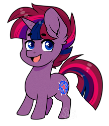 Size: 667x770 | Tagged: safe, artist:silentwolf-oficial, imported from derpibooru, oc, oc only, oc:stellar rain, pony, unicorn, :d, ear fluff, horn, magical lesbian spawn, next generation, offspring, open mouth, parent:tempest shadow, parent:twilight sparkle, parents:tempestlight, simple background, smiling, solo, transparent background, unicorn oc