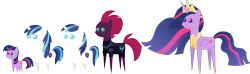 Size: 7582x2250 | Tagged: safe, artist:sketchmcreations, imported from derpibooru, shining armor, tempest shadow, twilight sparkle, alicorn, pony, my little pony: the movie, the last problem, armor, broken horn, female, filly, filly twilight sparkle, happy birthday mlp:fim, horn, inkscape, pointy ponies, princess twilight 2.0, simple background, transparent background, twilight sparkle (alicorn), vector, younger