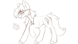 Size: 3840x2160 | Tagged: safe, artist:brainiac, derpibooru exclusive, imported from derpibooru, oc, oc only, oc:gray star, bee, insect, pony, brainiacs sketchbook (set), female, glasses, happy, mare, minecraft, sketch, smiling, solo