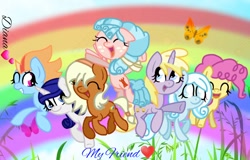 Size: 1024x656 | Tagged: safe, artist:gamerdiana, imported from derpibooru, cozy glow, dinky hooves, li'l cheese, oc, oc:cinnamon roll, oc:gemstone, oc:lightning dash, oc:snowdrop, the last problem, female, filly