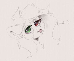 Size: 1230x1014 | Tagged: safe, artist:kebchach, imported from derpibooru, oc, oc only, pony, bust, cheek fluff, chest fluff, ear fluff, floppy ears, forked tongue, heterochromia, meh, sketch, solo, tired, tongue out