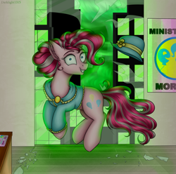 Size: 5275x5230 | Tagged: safe, artist:darklight1315, imported from derpibooru, pinkie pie, earth pony, pony, fallout equestria, balefire, balefire bomb, broken glass, fanfic art, fire, hat, manehattan, ministry mares, ministry of morale, older, older pinkie pie, party time mintals, poster, solo