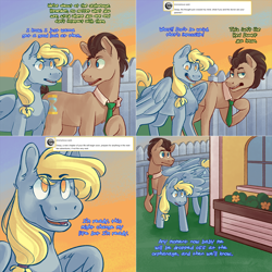 Size: 2002x2002 | Tagged: safe, artist:moonavem, imported from derpibooru, derpy hooves, doctor whooves, time turner, earth pony, pegasus, pony, lovestruck derpy, ask, comic, dialogue, duo, female, fence, house, male, mare, picket fence, stallion, tumblr comic