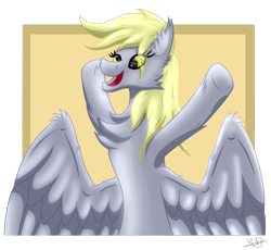 Size: 1500x1378 | Tagged: safe, artist:thebenalpha, imported from derpibooru, derpy hooves, pegasus, pony, chest fluff, ear fluff, happy, simple background, transparent background, wings