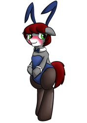 Size: 4961x7016 | Tagged: safe, artist:khaki-cap, imported from derpibooru, oc, oc:khaki, oc:khaki-cap, earth pony, pony, bipedal, blushing, bowtie, bunny ears, bunny suit, clothes, crossdressing, cuffs (clothes), earth pony oc, embarrassed, hind legs, jean thicc, male, mane, playboy, playbrony, playpony, pony oc, sexy, simple background, socks, stallion, standing, tail, thigh highs, thighs, transparent background, wide hips
