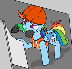 Size: 1400x1331 | Tagged: safe, artist:dacaoo, imported from derpibooru, rainbow dash, pegasus, pony, drill, female, helmet, mare, mouth hold, safety vest, solo