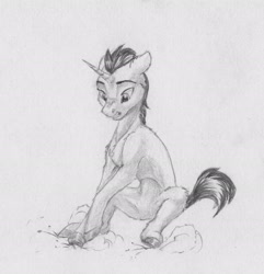 Size: 1960x2029 | Tagged: safe, artist:joestick, imported from derpibooru, oc, pony, unicorn, horn, monochrome, traditional art, unicorn oc