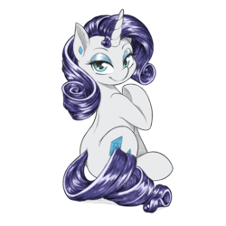 Size: 1280x1280 | Tagged: safe, artist:dstears, edit, imported from derpibooru, rarity, pony, unicorn, cute, digital art, female, looking at you, looking back, looking back at you, mare, raribetes, simple background, sitting, smiling, solo, transparent background