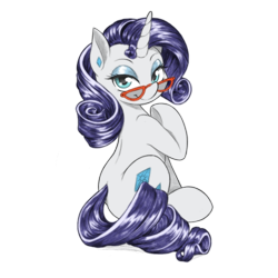 Size: 1280x1280 | Tagged: safe, alternate version, artist:dstears, edit, imported from derpibooru, rarity, pony, unicorn, cute, digital art, female, glasses, looking at you, looking back, looking back at you, mare, raribetes, simple background, sitting, smiling, solo, transparent background