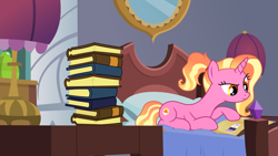 Size: 7098x3992 | Tagged: safe, artist:inaactive, artist:pumpkinpieforlife, imported from derpibooru, luster dawn, pony, unicorn, absurd resolution, book, lying down, prone, show accurate, vector