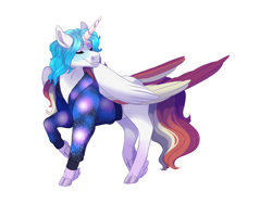 Size: 2000x1500 | Tagged: safe, artist:uunicornicc, imported from derpibooru, oc, oc:summer ballad, alicorn, pony, animal crossing, clothes, cosplay, costume, julian, julian (animal crossing), magical lesbian spawn, male, nightmare night costume, offspring, parent:rainbow dash, parent:twilight sparkle, parents:twidash, simple background, solo, stallion, white background